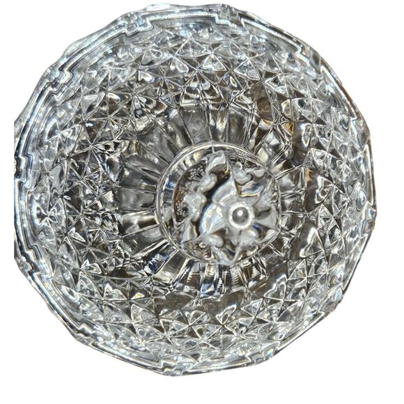 2 Vintage Glass flower Frog Clear & Candy Dish Faceted Lidded Footed - Picture 8 of 11